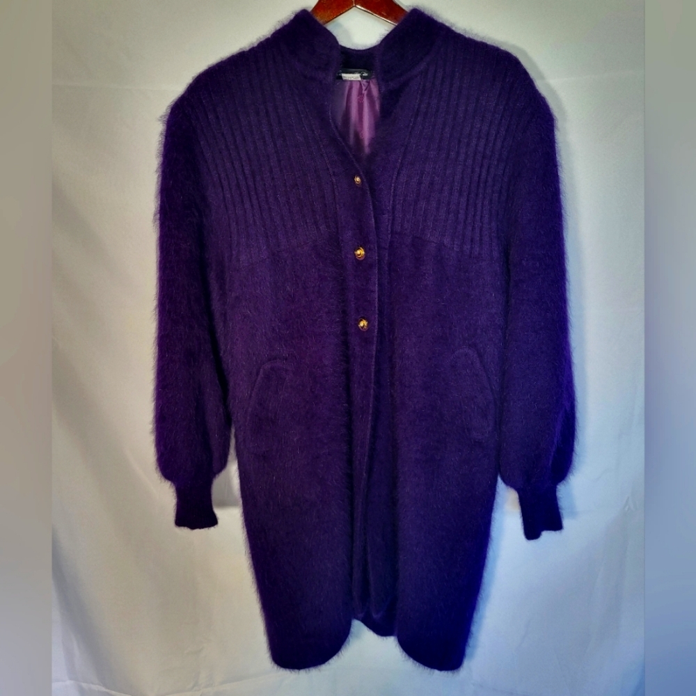 Connie A Lee M/L Grape PURPLE 80% Angora Vibrant Cardigan Sweater Jacket Coat